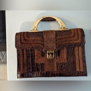 Elegant Brown Crocodile Pattern Handbag